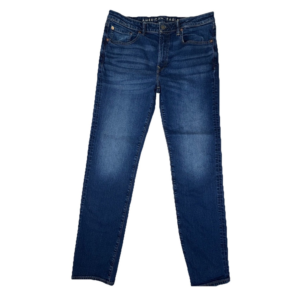 American Eagle Airflex+ Mens Jeans 34x34 Blue Denim Original Straight Whiskering